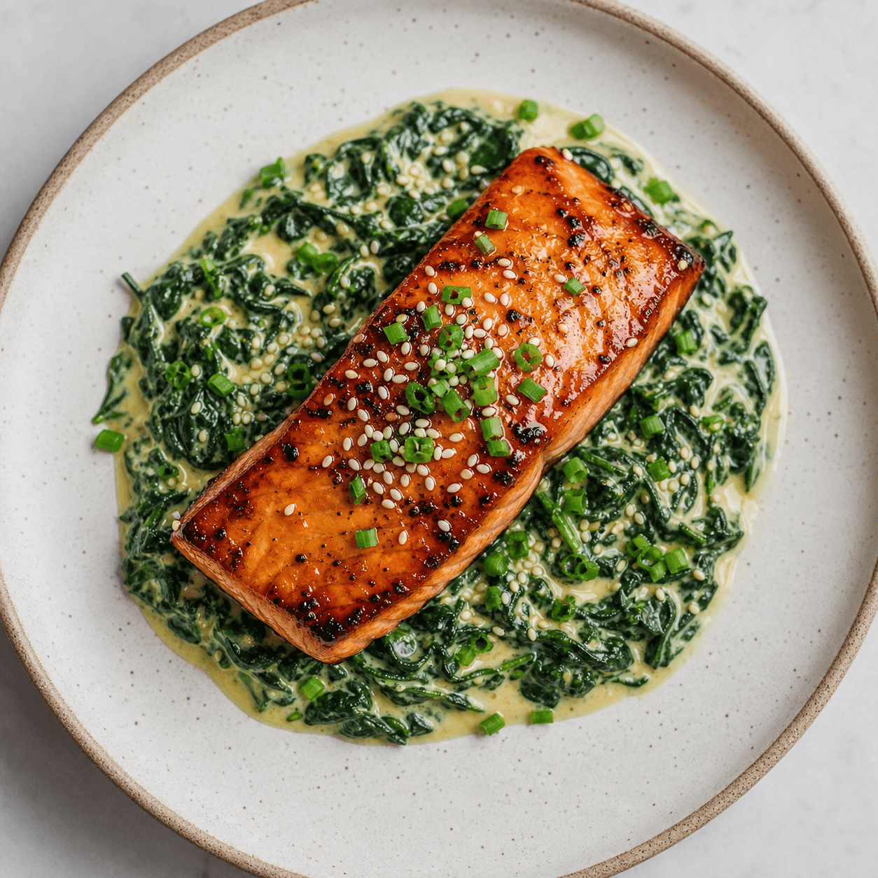 Japanese Miso-Glazed Salmon with Spinach Butter Sauce (Low-Carb)