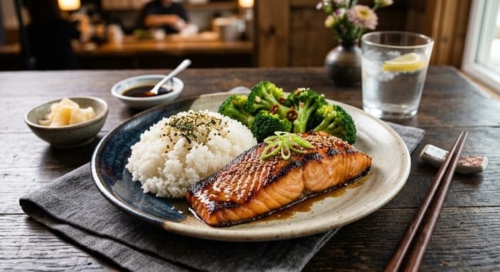 Japanese Miso Salmon with Broccoli and Rice