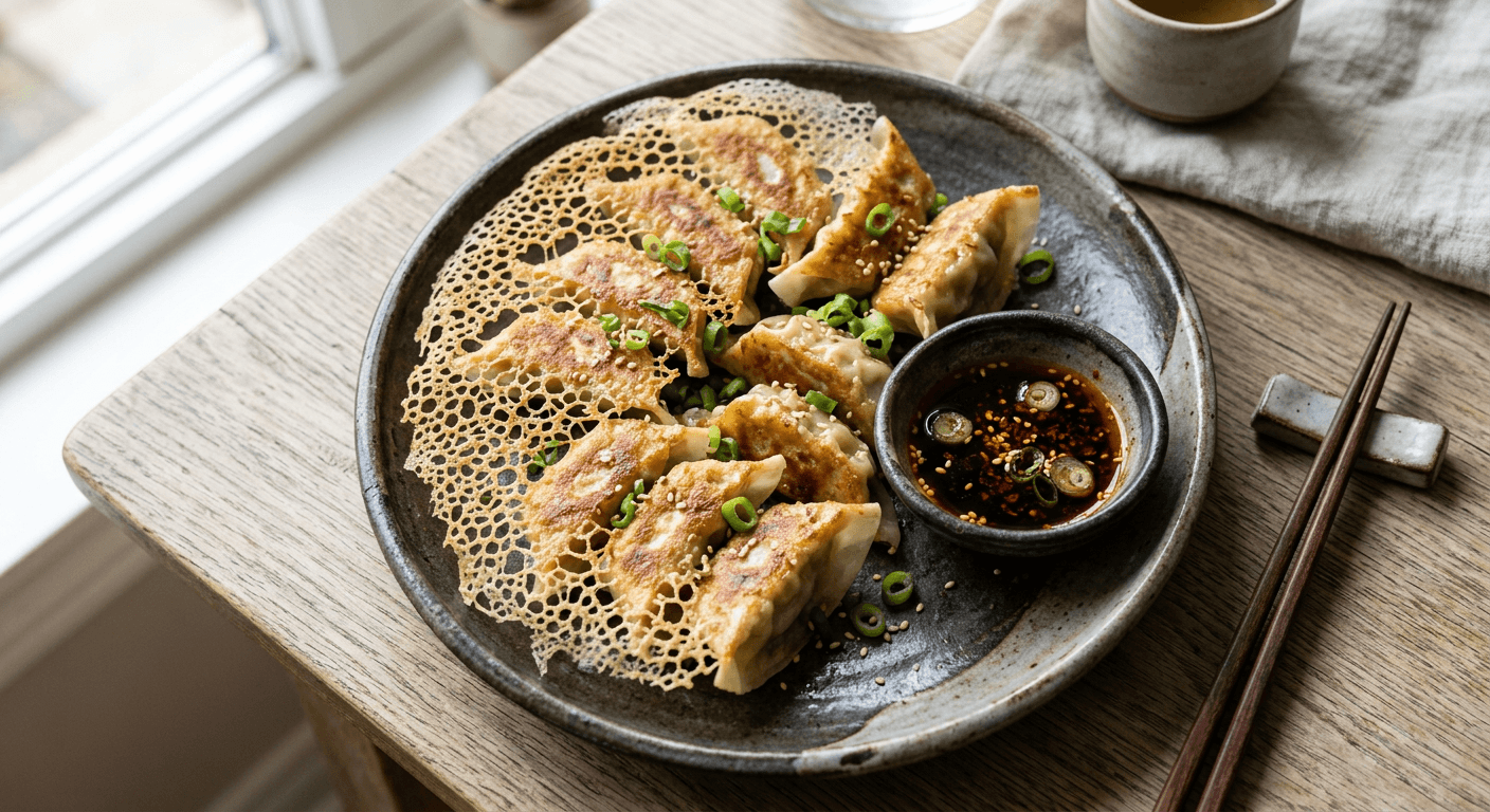 Japanese Pork Gyoza with Crispy Lace