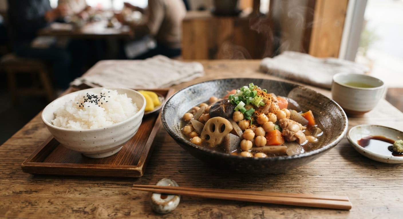 Japanese Simmered Chickpeas with Steamed Rice
