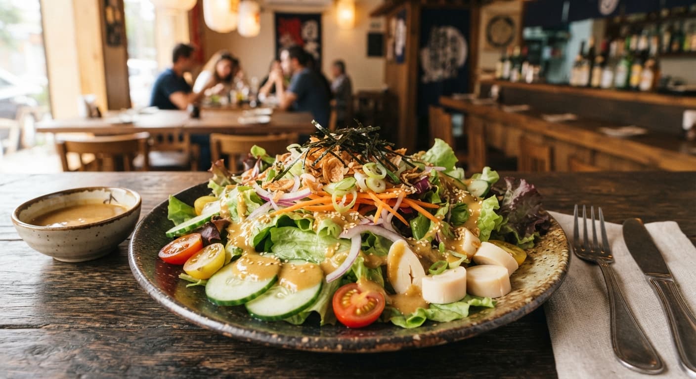 Japanese-Style Brazilian Lettuce Salad with Miso‑Ginger Dressing
