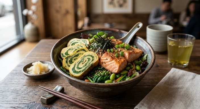 Japanese-Style Salmon & Spinach Tamagoyaki Bowl (Low-Carb)