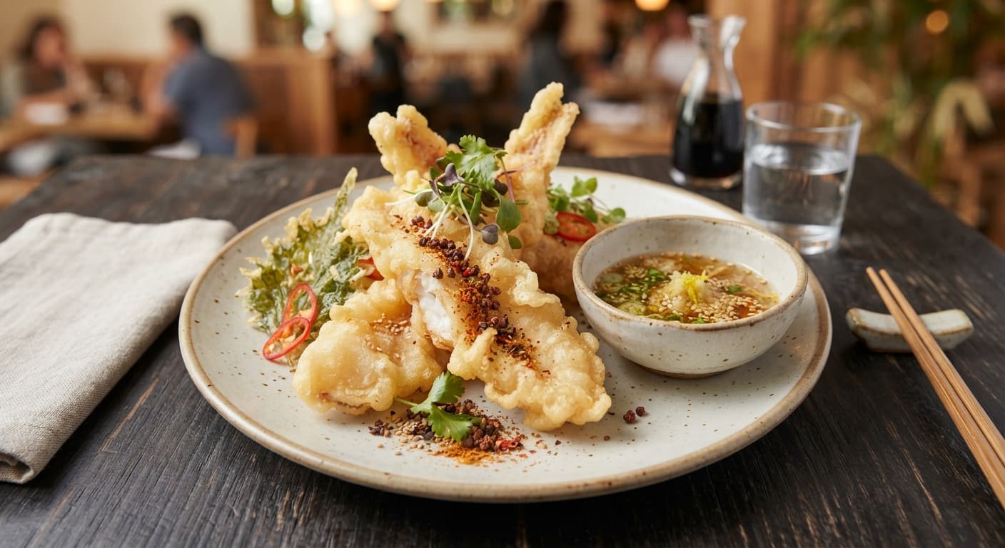 Japanese Szechuan Tempura Snapper with Yuzu‑Ginger Dipping