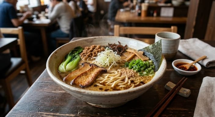 Japanese Tonkotsu-Style Ramen (Vegan, No Dairy) with Mushroom Broth