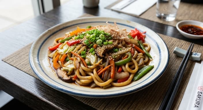 Japanese Yaki Udon-Style Stir-Fried Pasta with Vegetables