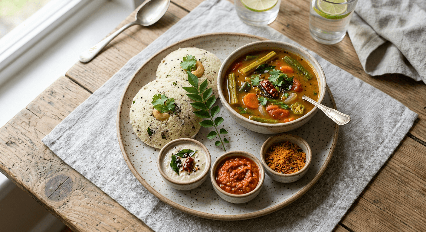 Kanchipuram Idli With Mixed Vegetable Sambar