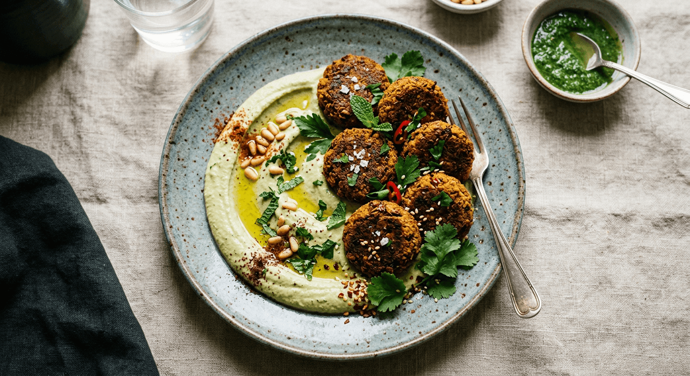 Kashmiri Chili Falafel with Mint Hummus