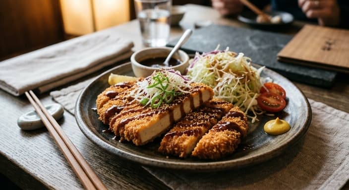 Katsu-Style Crispy Tofu Cutlets with Tonkatsu Sauce
