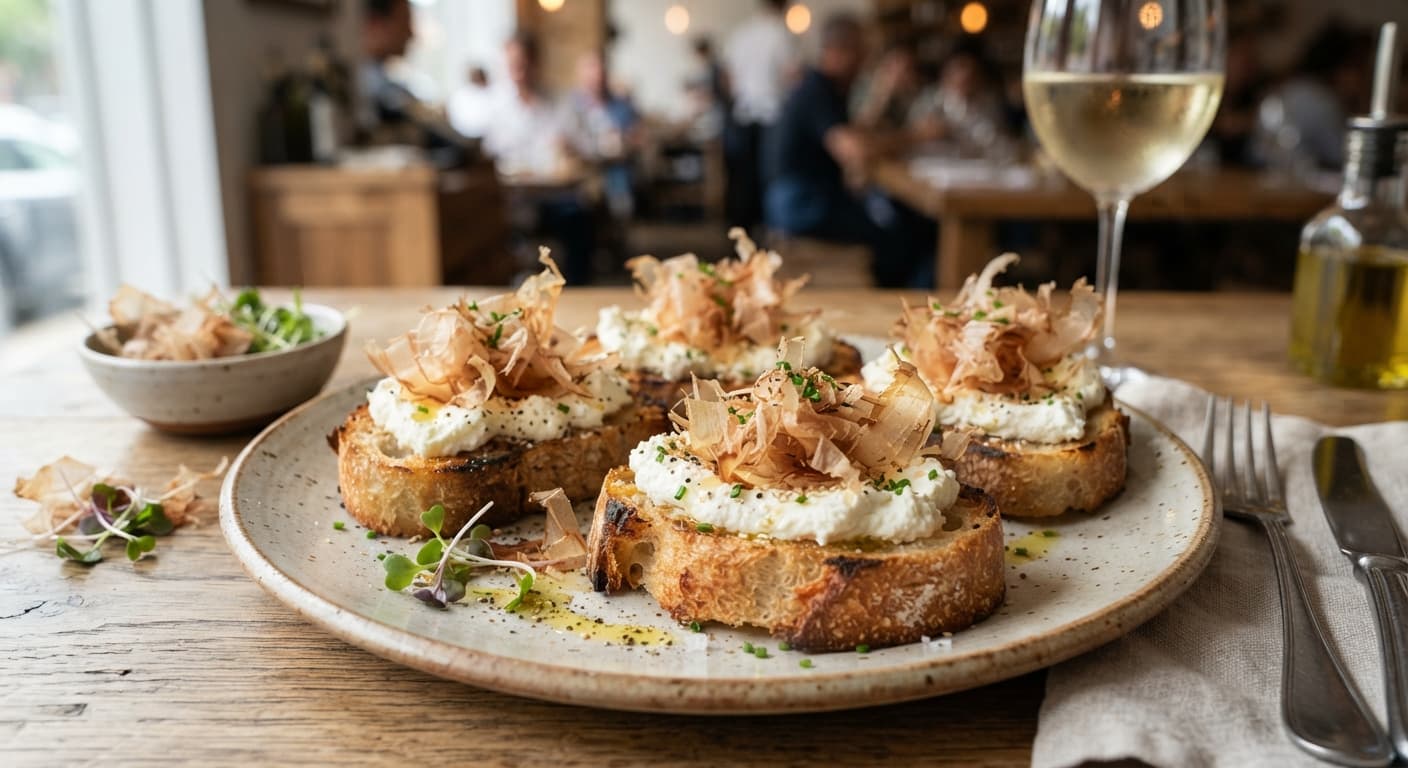 Katsuobushi Bruschetta with Ricotta