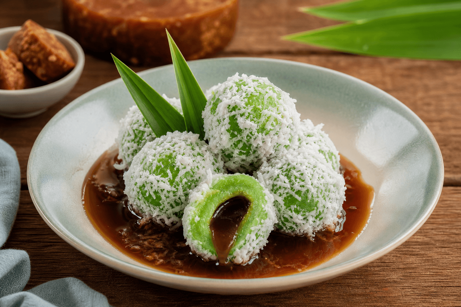 Klepon (Javanese Sweet Rice Balls) with Palm Sugar Syrup
