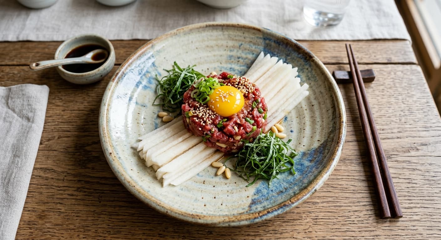 Korean Beef Tartare (Yukhoe) with Pear Matchsticks