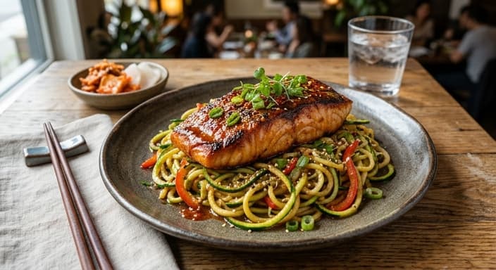 Korean Gochujang Butter Red Drum with Zucchini Noodles