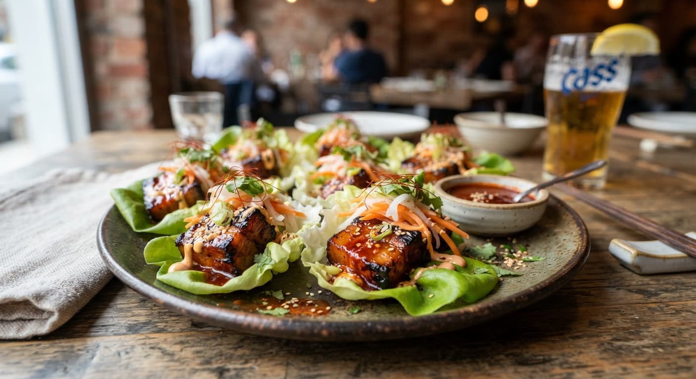Korean Gochujang-Glazed Pork Belly Lettuce Bao