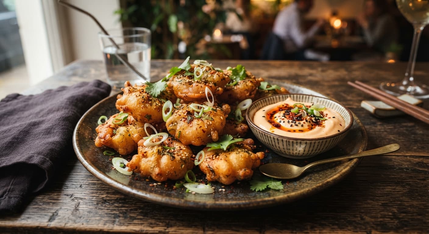 Korean‑Inspired Prawn Pakoras with Gochujang Aioli