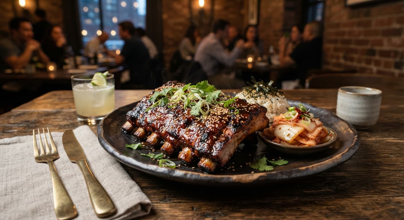 Korean‑Japanese Fusion Kimchi‑Teriyaki Ribs