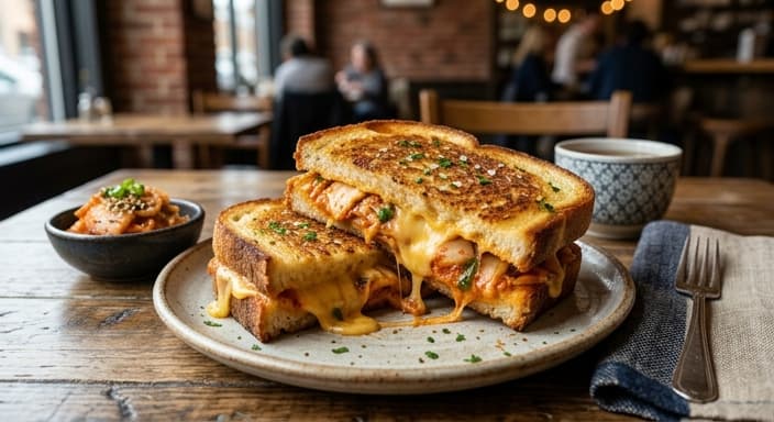 Korean Kimchi Grilled Cheese with Cheddar