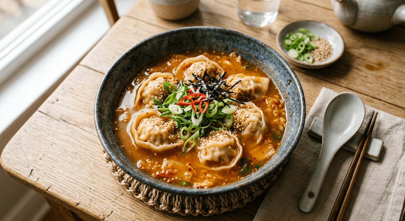 Korean Kimchi Pork Wonton Soup