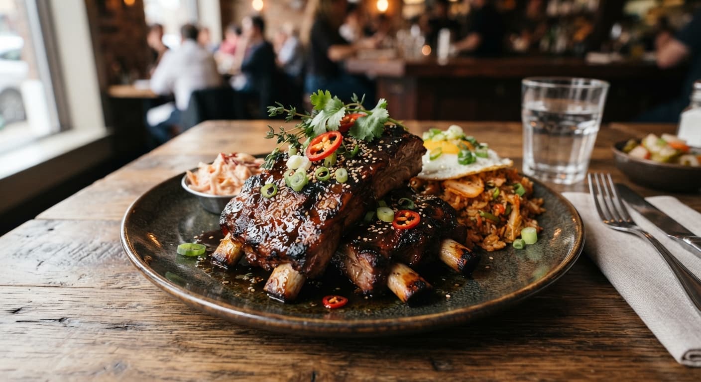 Korean Spareribs with Herb‑Infused Soy Reduction (American Fusion)