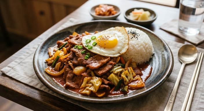 Korean Spicy Pork Gochujang Stir-Fry with Cabbage and Egg