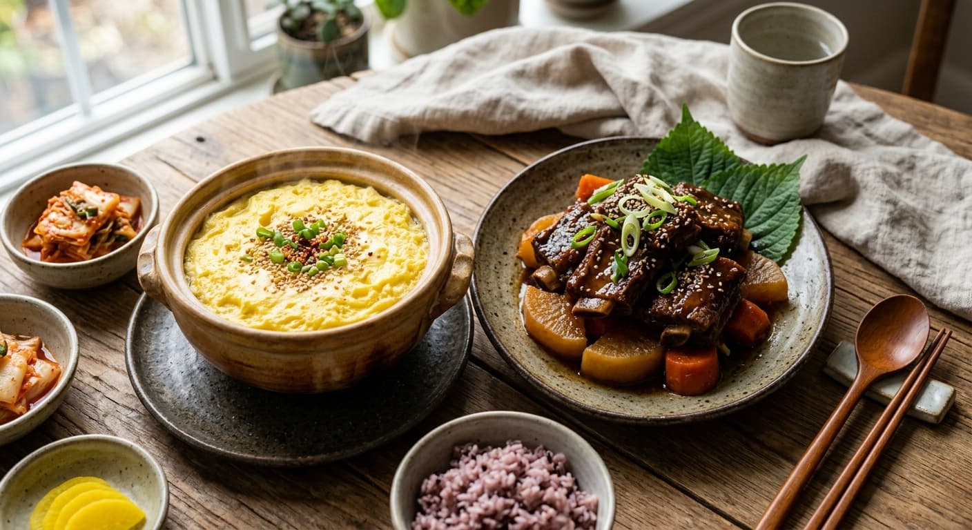 Korean Steamed Egg (Gyeran-jjim) with Braised Short Rib