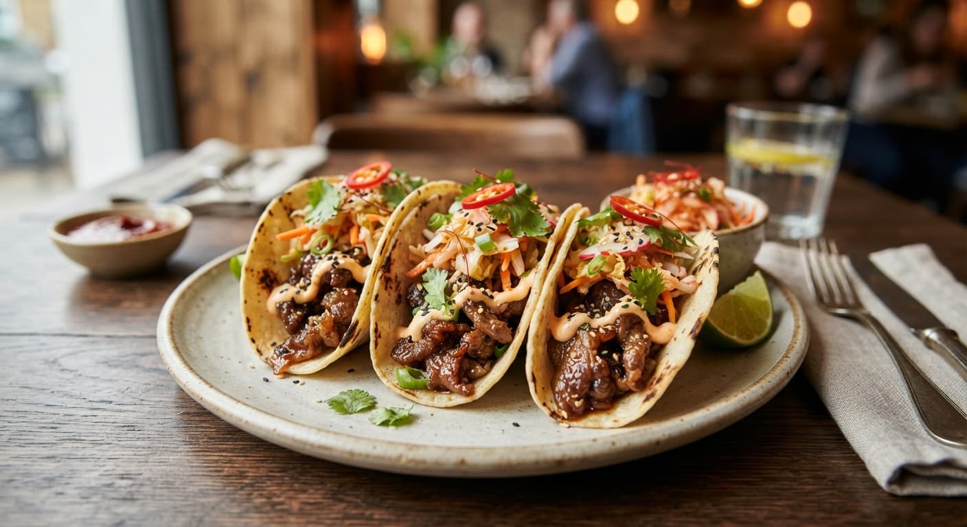 Korean‑Style Beef Tacos with Kimchi Slaw