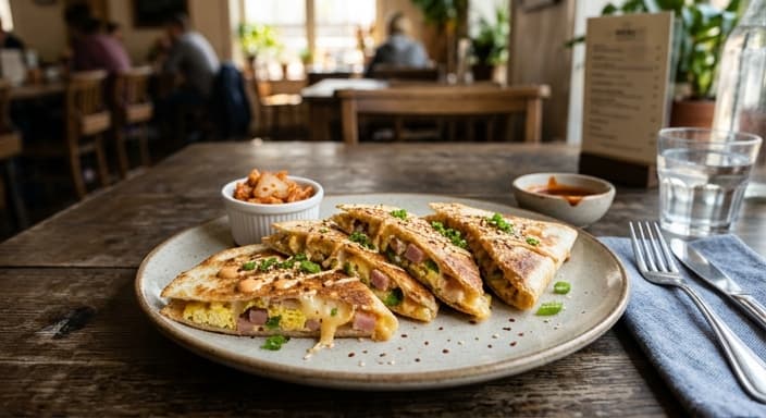 Korean-Style Breakfast Quesadilla with Egg & Ham