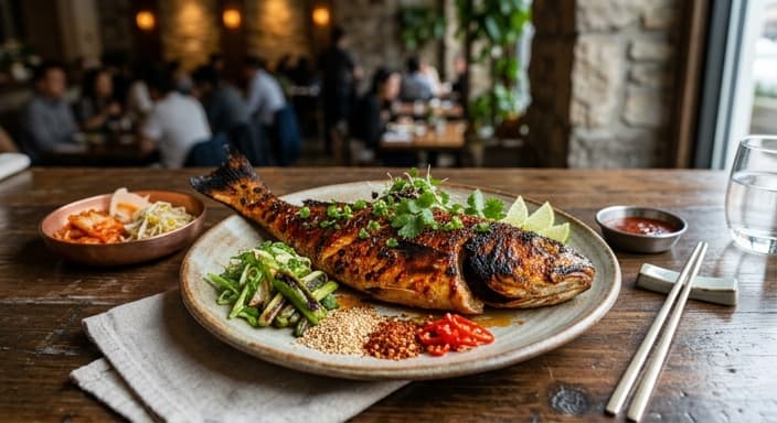 Korean-Style Gochujang Grilled Red Drum Half Shell