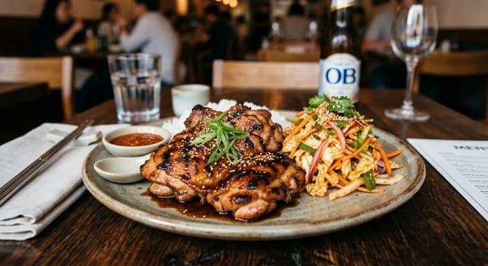 Korean-Style Soy-Garlic Grill with Spicy Cabbage Slaw