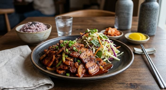 Korean-Style Spicy Pork Belly (No Soy) with Cabbage Slaw