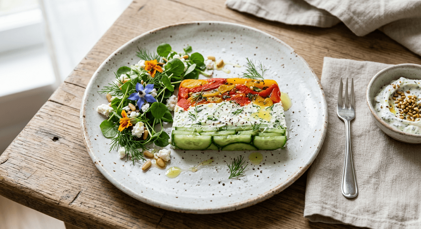 Layered Cucumber Terrine With Herbed Labneh And Roasted Peppers 1771822928725 Yx2q