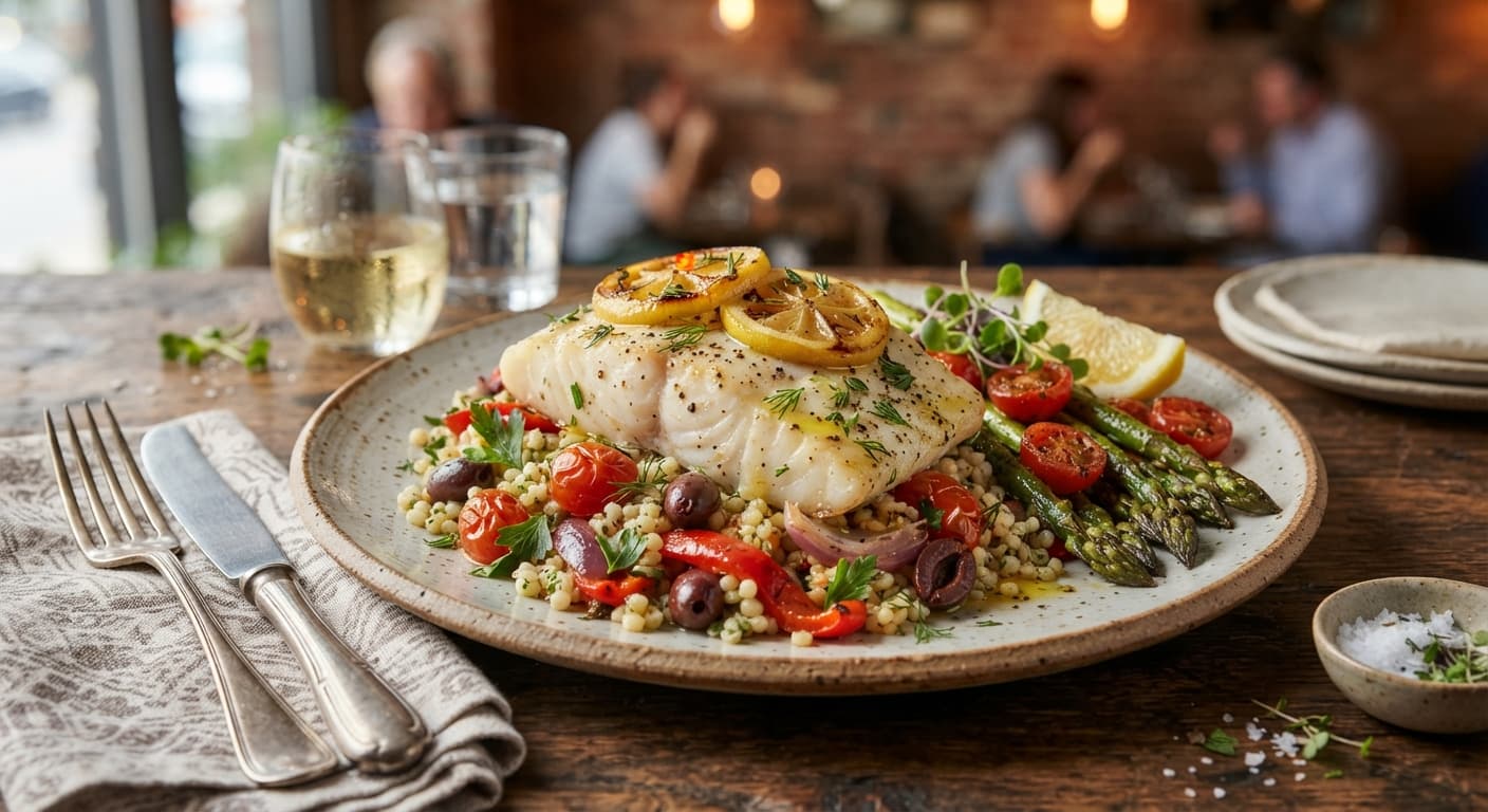 Lemon Garlic Baked Cod with Couscous