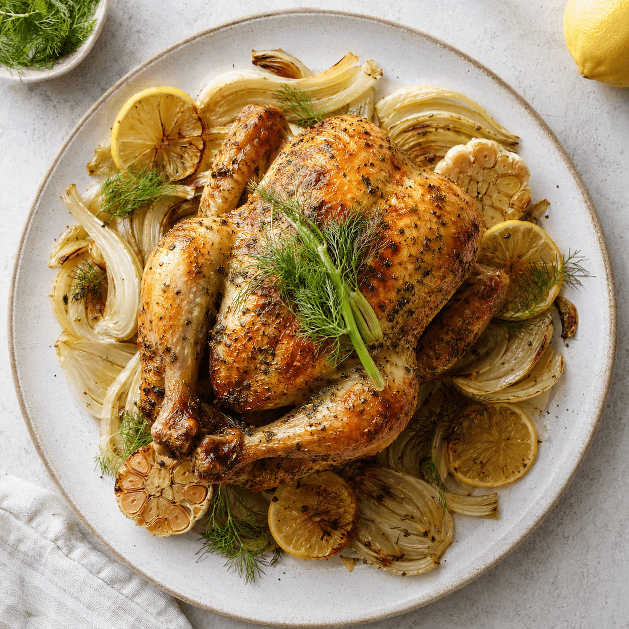 Lemon-Garlic Fennel Roasted Chicken