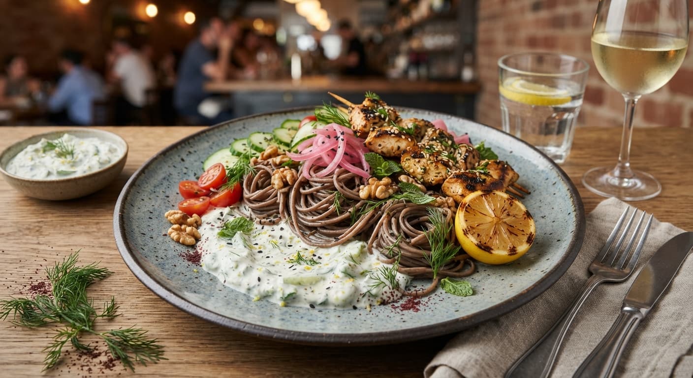 Lemon‑Ginger Tzatziki with Soba Noodles