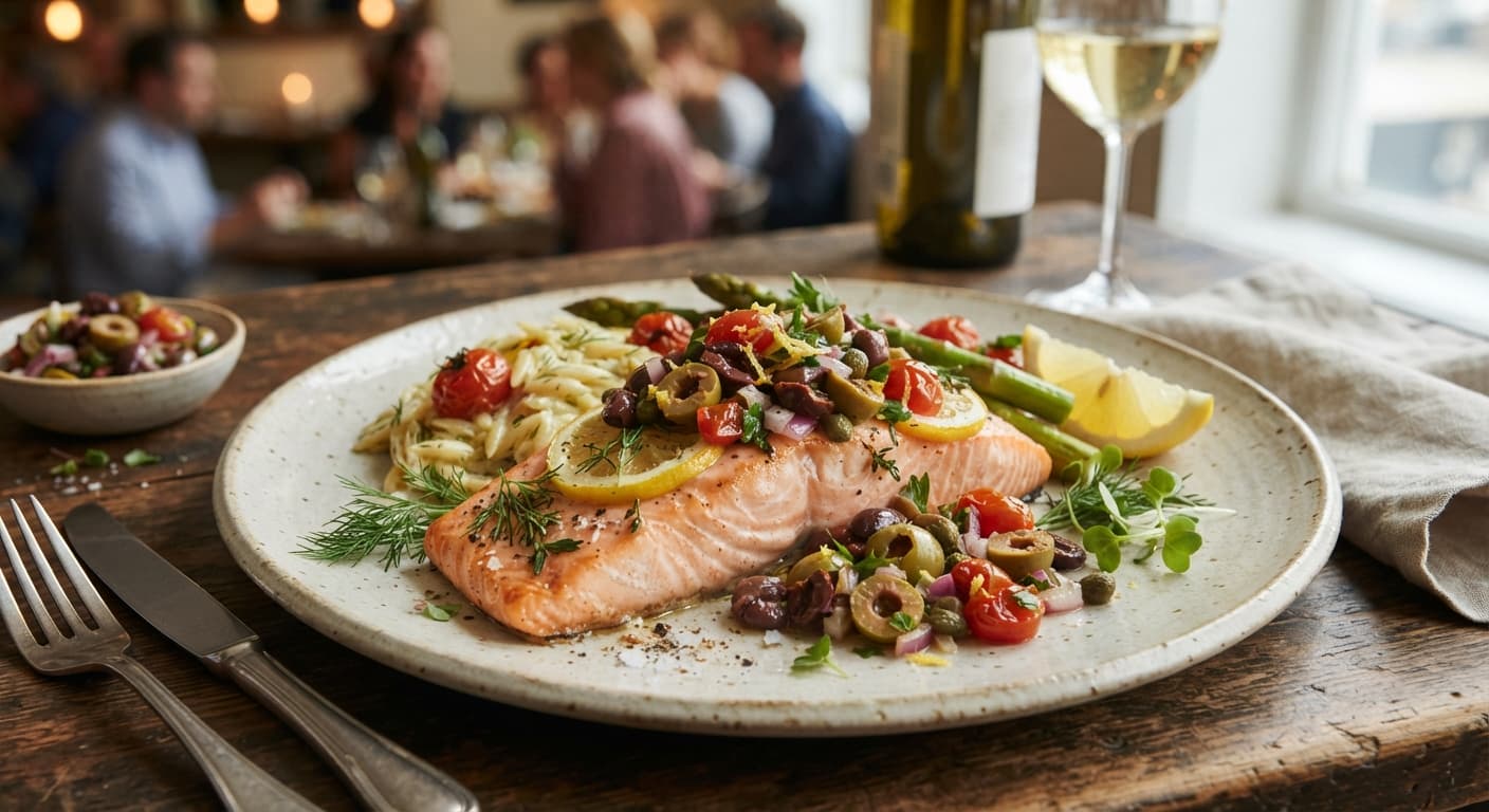 Lemon-Herb Baked Salmon with Olive Relish