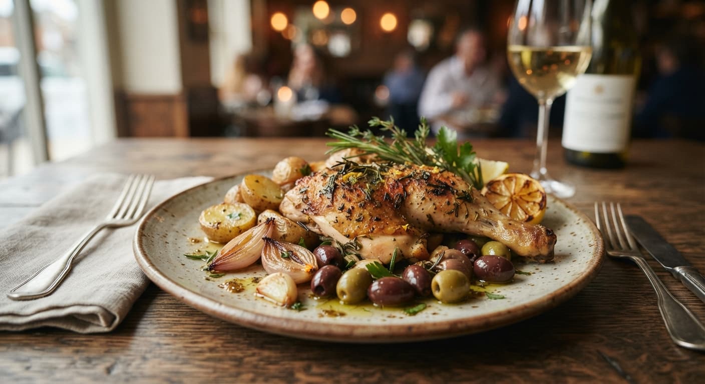 Lemon Herb Roast Chicken with Olives and Potatoes