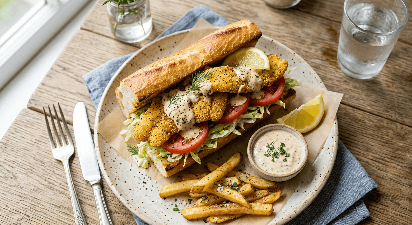 Lemon Pepper Cornmeal Catfish Po' Boy