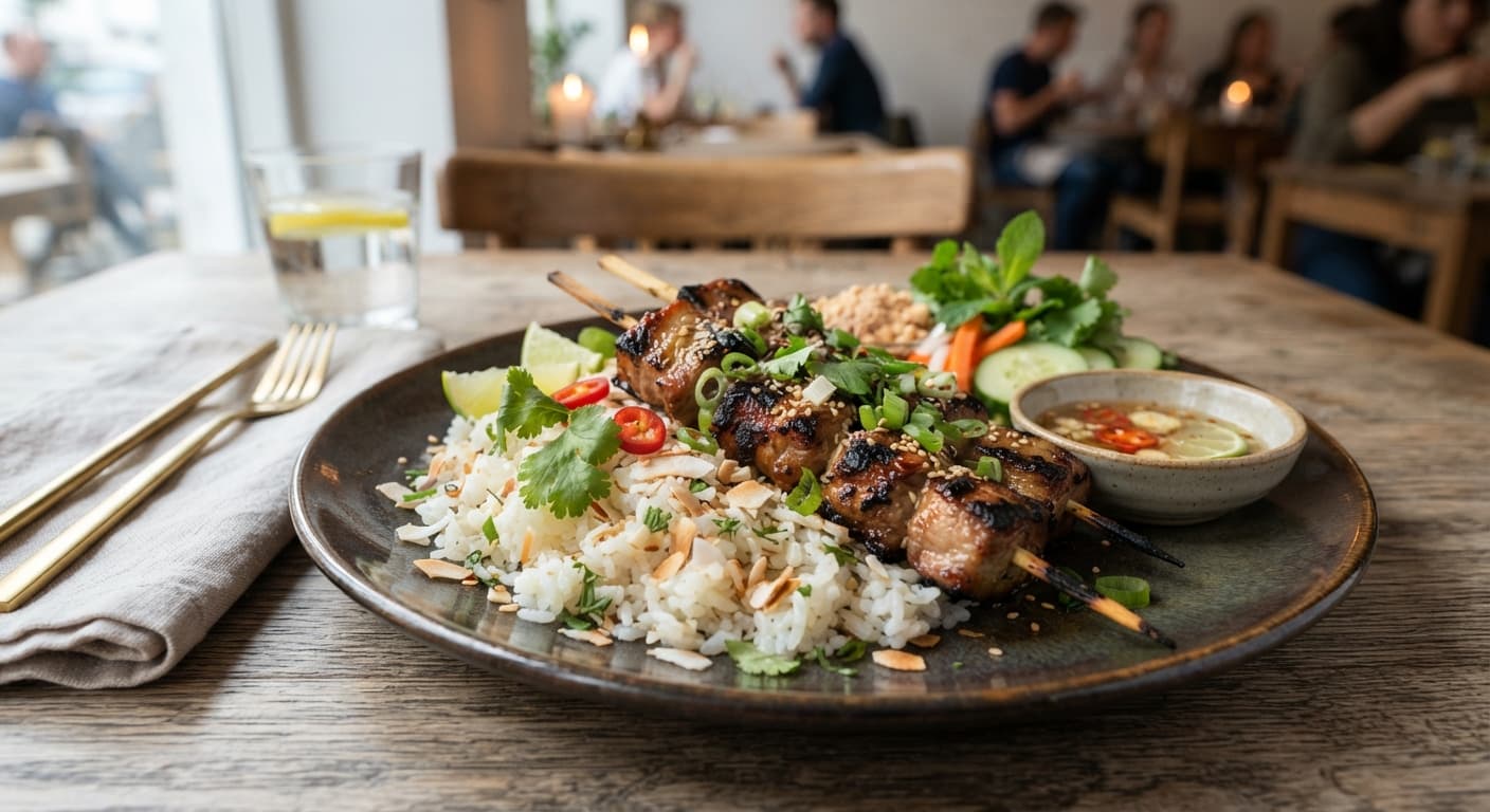 Lemongrass Pork Skewers with Coconut Rice
