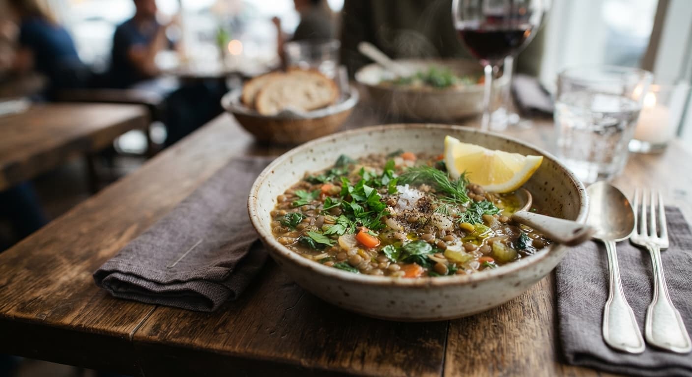 Lentil and Spinach Stew with Lemon and Herbs