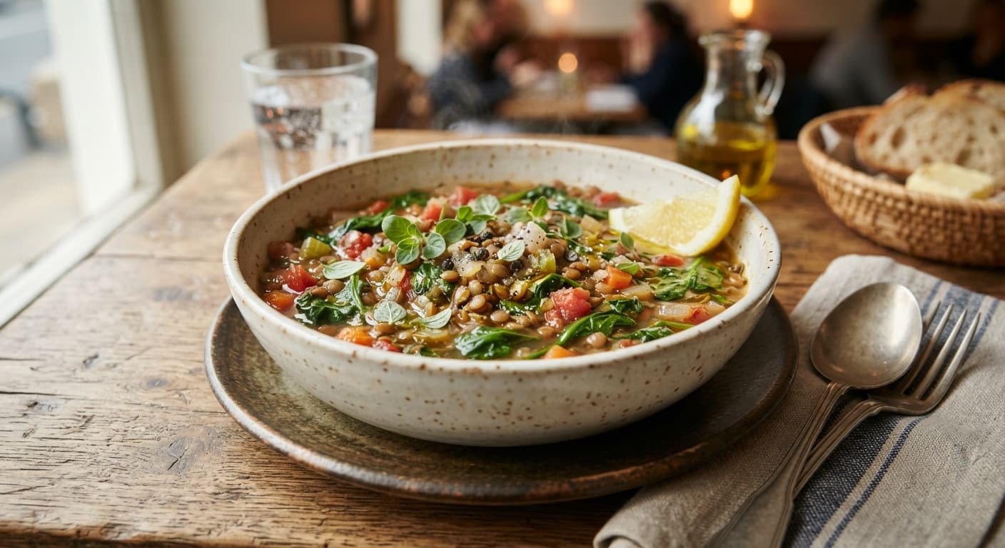 Lentil and Spinach Stew with Lemon and Oregano