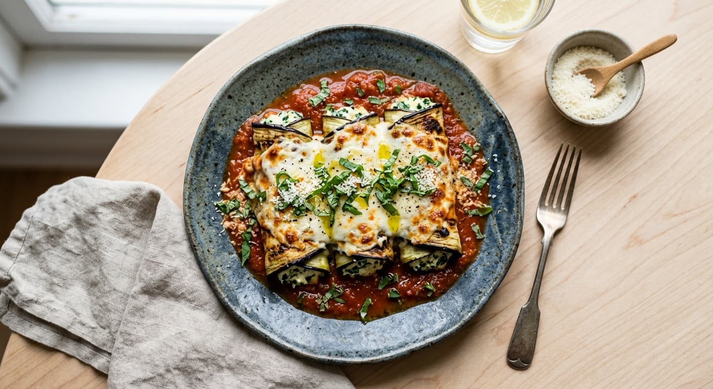 Low-Carb Eggplant and Ricotta Cannelloni