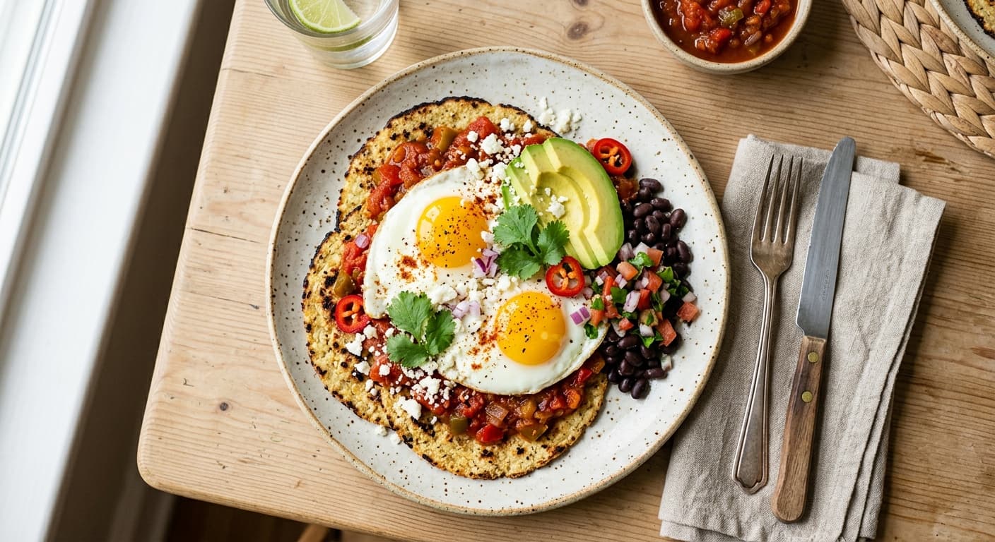 Low-Carb Huevos Rancheros with Handmade Cauliflower Tortillas