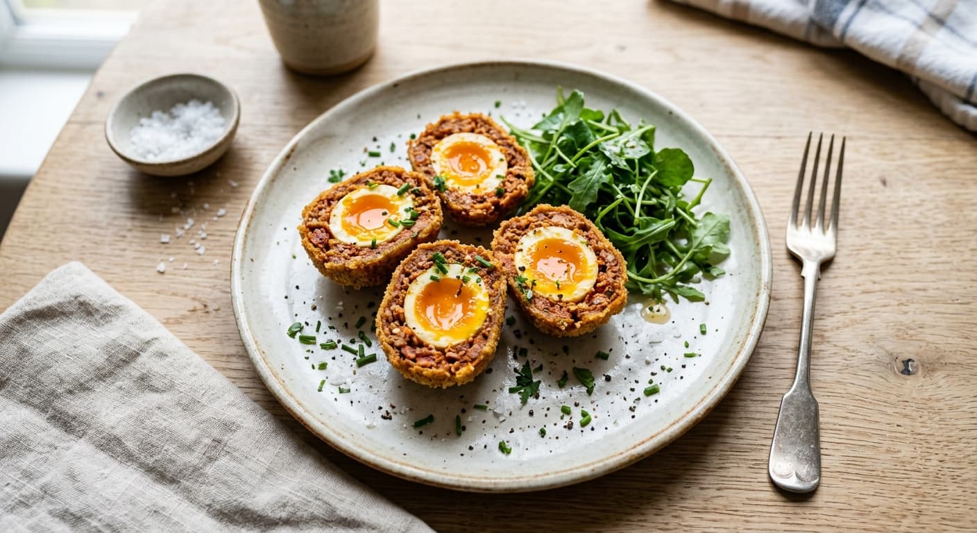 Low-Carb Scotch Eggs with Chorizo and Soft Yolk