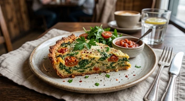 Low-Carb Spinach Breakfast Frittata-Style (No Egg) with Garlic Parmesan-Style Crust