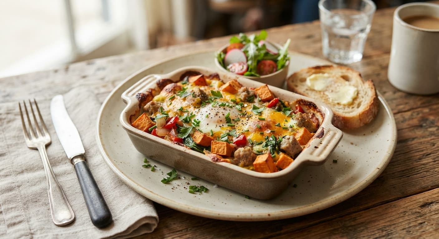 Make-Ahead Baked Turkey Sausage and Sweet Potato Breakfast Bake