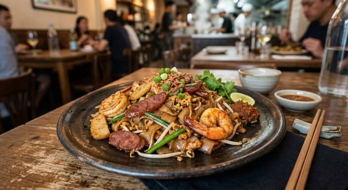 Malaysian Char Kway Teow with Shrimp and Chinese Sausage