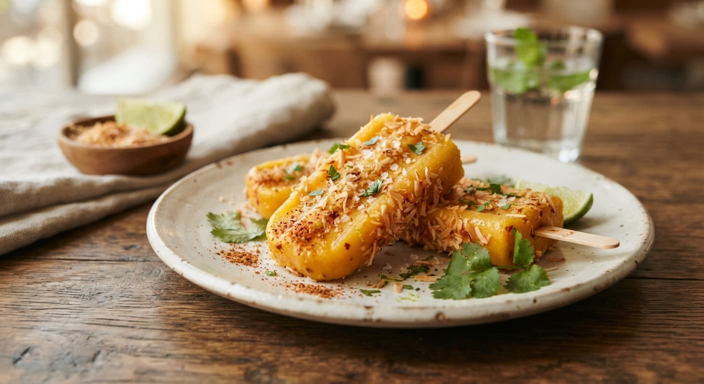 Mango Chili Lime Paletas with Toasted Coconut
