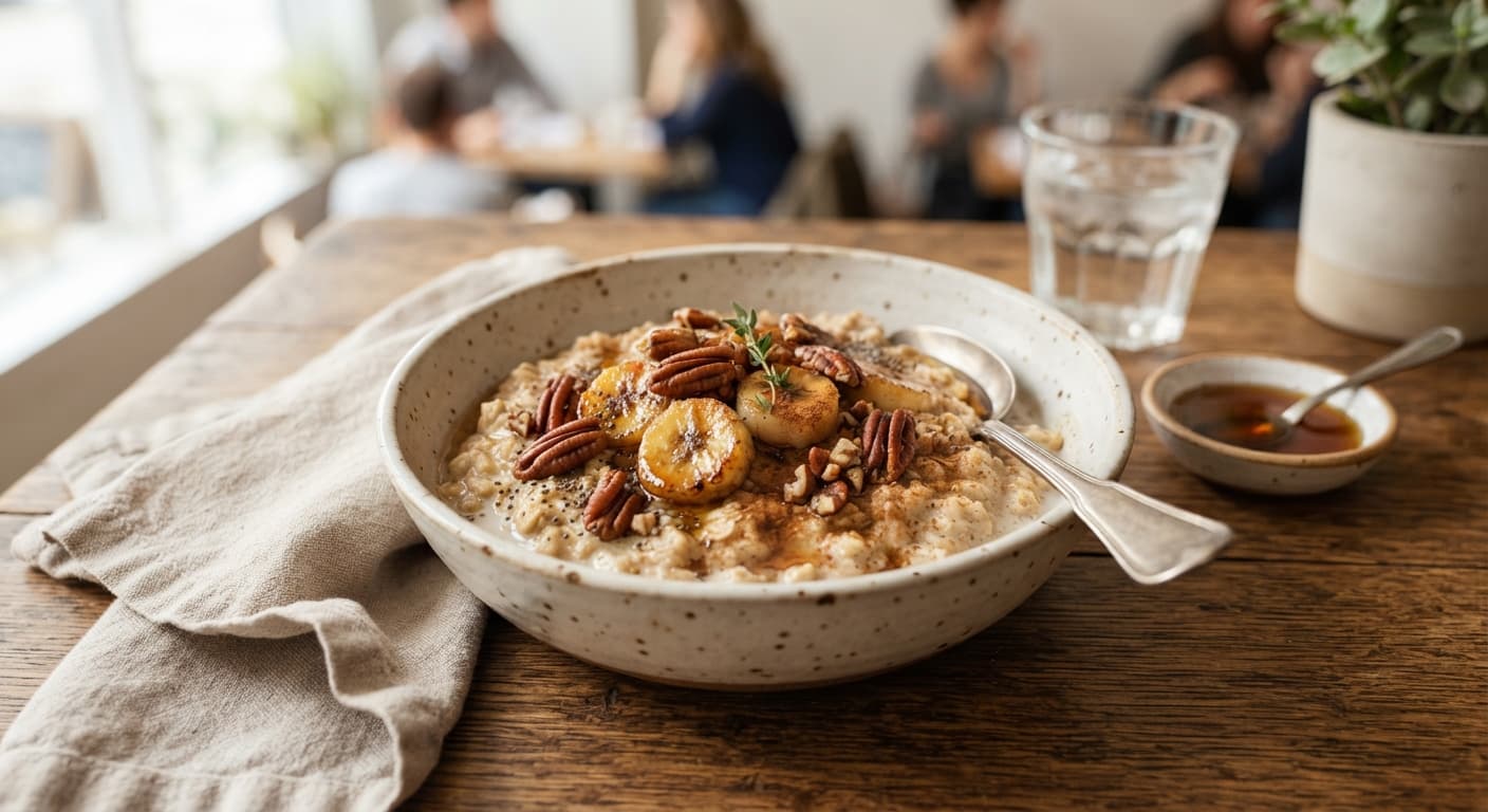 Maple Banana Oatmeal with Toasted Pecans