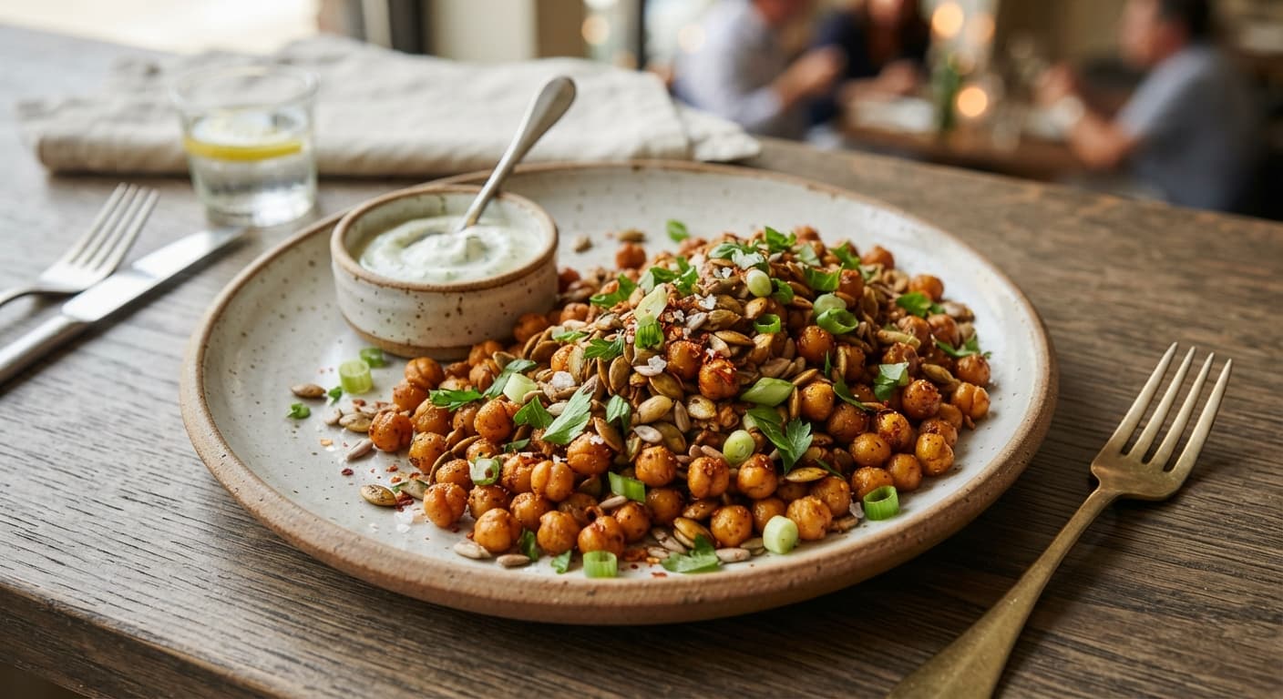 Maple-Chili Roasted Chickpeas with Pumpkin and Sunflower Seeds