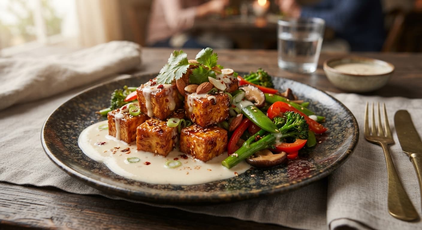 Maple‑Glazed Tofu with Oat Milk Sauce