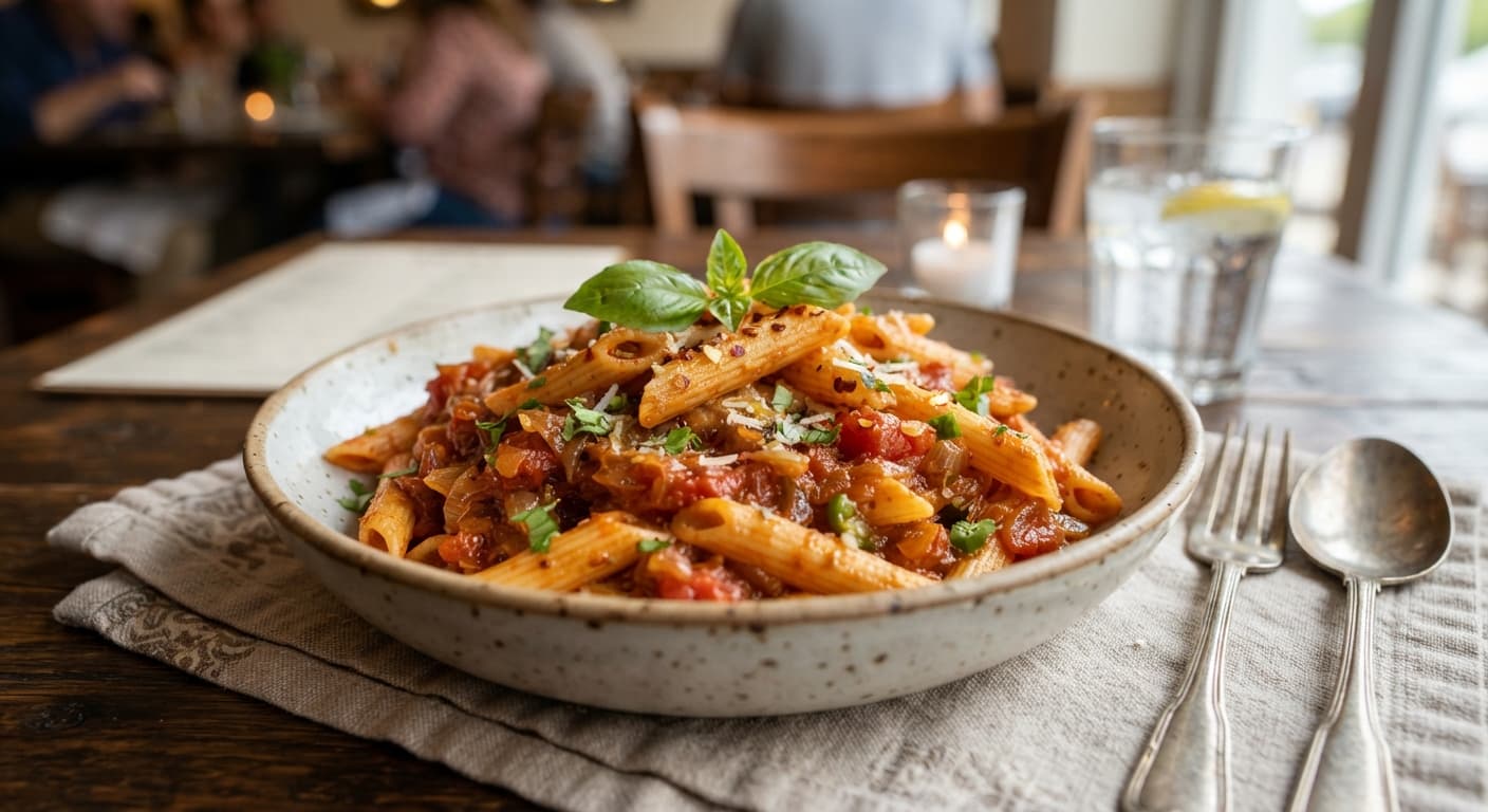 Masala Penne with Tomato‑Onion Gravy